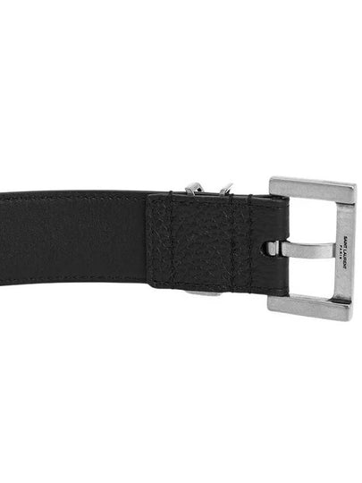 Grained Leather Silver Monogram Belt Black - SAINT LAURENT - BALAAN 7