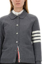 Women's 4 Bar Raglan Wool Polo Cardigan Grey - THOM BROWNE - BALAAN 5