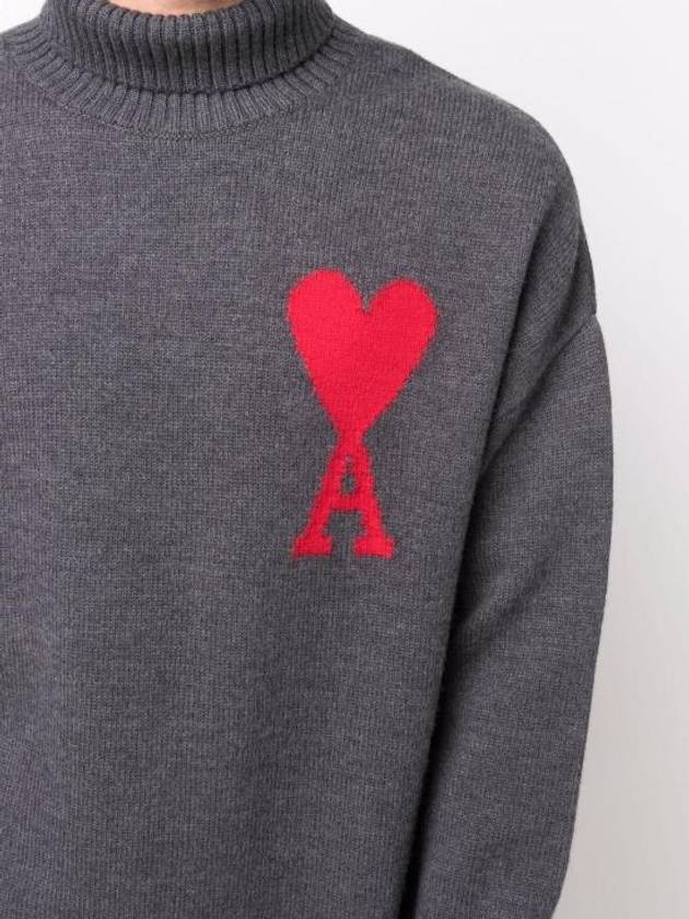 Big Heart Logo Wool Knit Turtleneck Grey - AMI - BALAAN 7