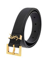 Men's Monogram Grain Leather Belt Gold - SAINT LAURENT - BALAAN.