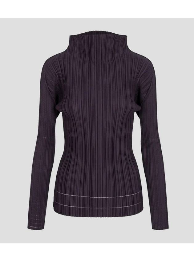 Pleats Please Soft High Neck Long Sleeve Top Blouse Dark Purple JK934 Deep November 23 Monthly - ISSEY MIYAKE - BALAAN 1