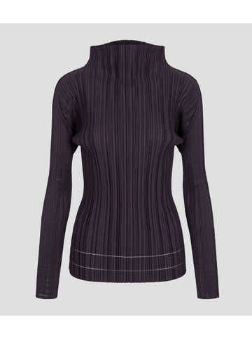 Pleats Please Soft High Neck Long Sleeve Top Blouse Dark Purple JK934 Deep November 23 Monthly - ISSEY MIYAKE - BALAAN 1