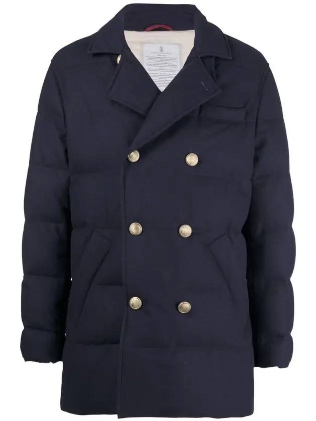 Double Breasted Padded Coat Navy - BRUNELLO CUCINELLI - BALAAN.