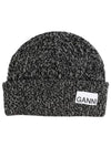 Logo Patch Ribbed Knit Beanie Black - GANNI - BALAAN 2