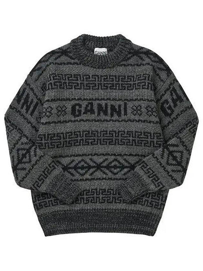 Women's Wool Knit Top Charcoal Grey - GANNI - BALAAN 2