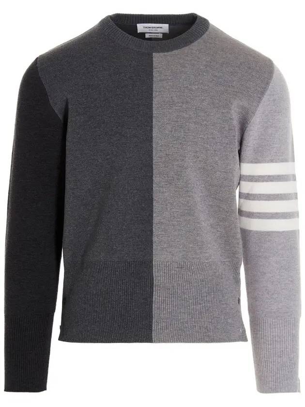 Diagonal Merino Wool Knit Top Grey - THOM BROWNE - BALAAN 1