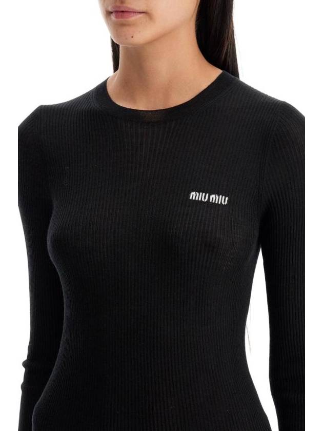 Intarsia Logo Cashmere Knit Top Black - MIU MIU - BALAAN 5