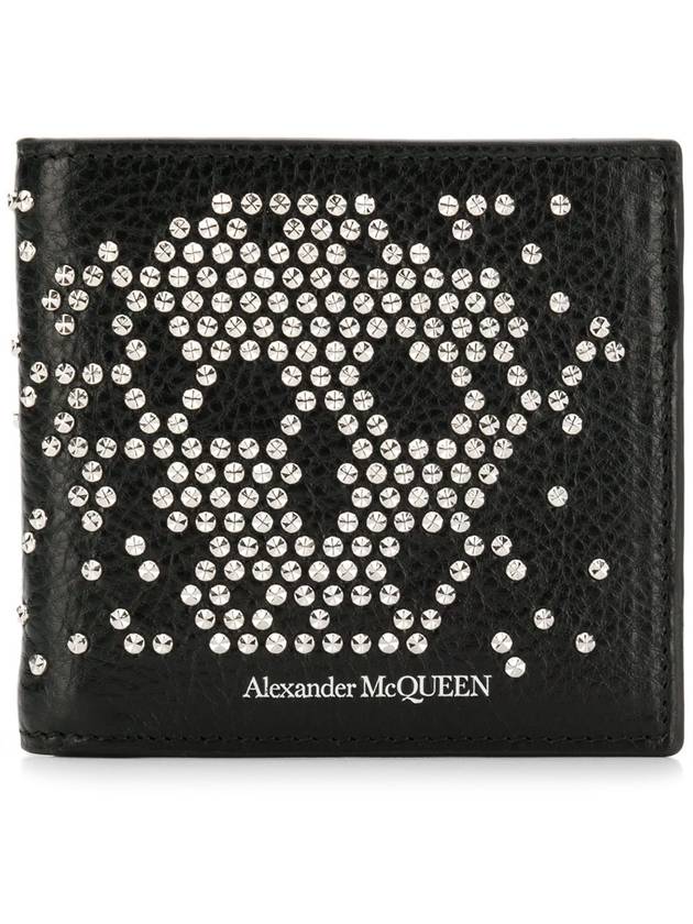 Studded Skull Bifold Half Wallet Black - ALEXANDER MCQUEEN - BALAAN 1