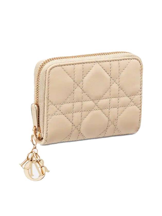 Lady Voyageur Cannage Lambskin Small Coin Wallet Sand - DIOR - BALAAN 1