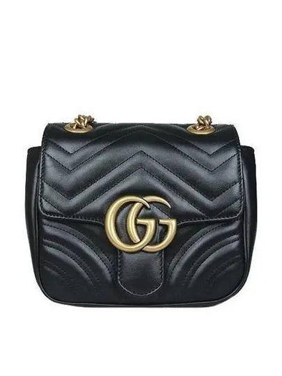 739682 GG gold logo black leather mini matelass marmont chain shoulder bag - GUCCI - BALAAN 2