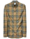 Button Down Collar Vintage Check Stretch Cotton Long Sleeve Shirt Beige - BURBERRY - BALAAN 2