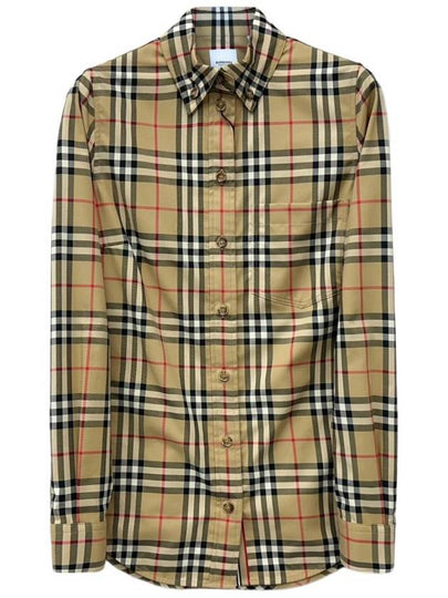 Button Down Collar Vintage Check Stretch Cotton Long Sleeve Shirt Beige - BURBERRY - BALAAN 2