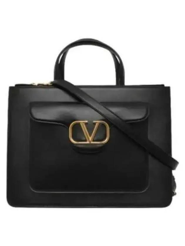 V Logo Zipper Leather Shoulder Bag Black - VALENTINO - BALAAN 2