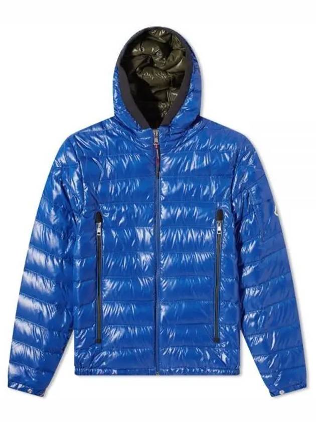 GALION logo patch hooded zip up down jacket glossy blue men s padding 233406 - MONCLER - BALAAN 1