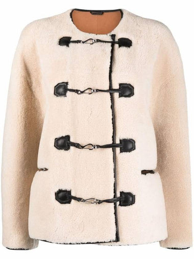 Women Teddy Shearling Jacket Cream - TOTEME - BALAAN 1