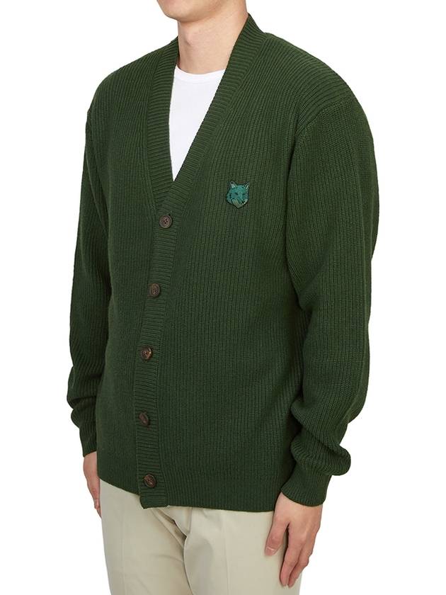 Bold Fox Head Patch Comfort Ribbed Cardigan Green - MAISON KITSUNE - BALAAN 3