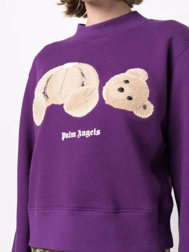 Bear Patch Crew Neck Sweatshirt Purple - PALM ANGELS - BALAAN 3