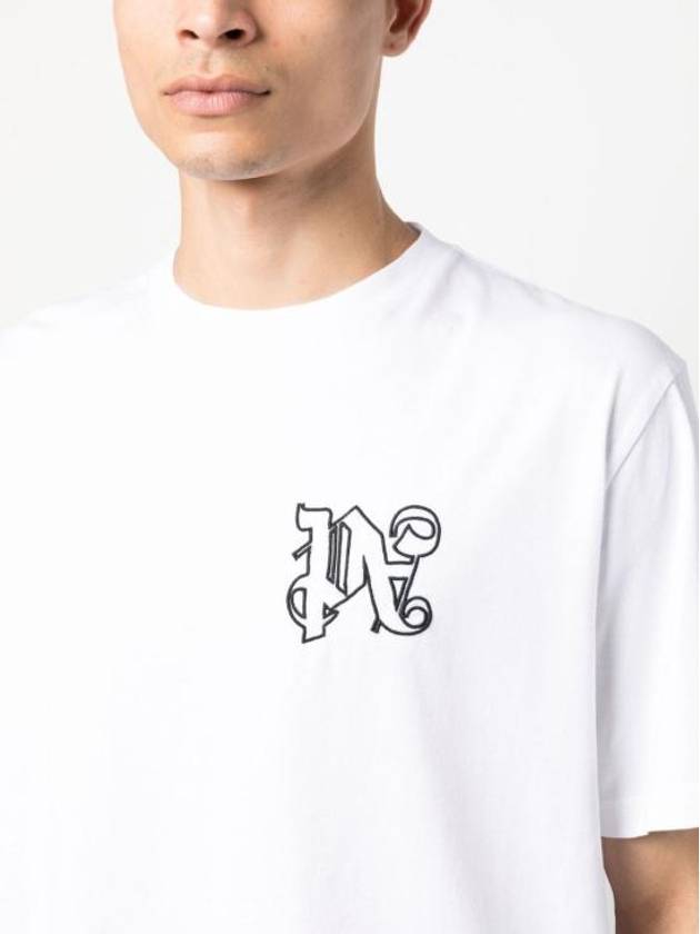 Men's Monogram Logo Print Short Sleeve T-Shirt White - PALM ANGELS - BALAAN 5