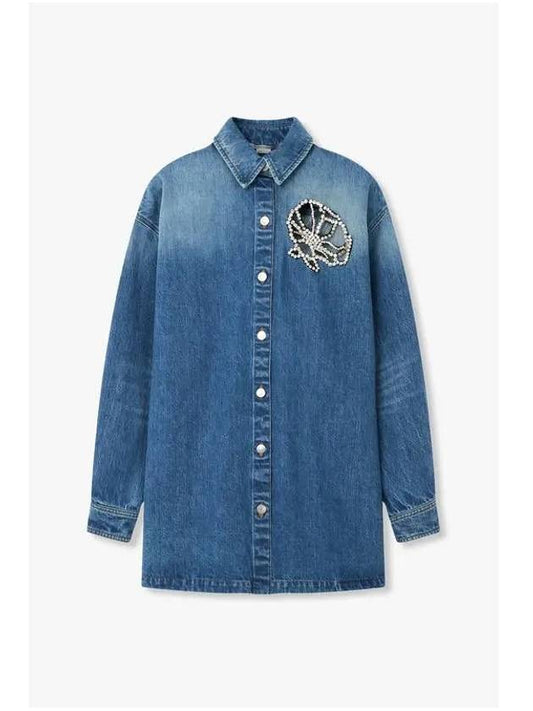 STELLA McCARTNEY CRYSTAL CUTOUT DENIM SHIRT BLUE - STELLA MCCARTNEY - BALAAN 1