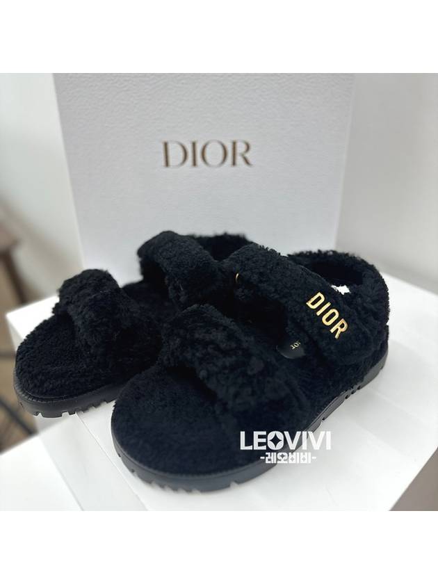 Logo Dioact Shearling Fleece Fur Slippers Sandals Black 37 SIZE - DIOR - BALAAN 9