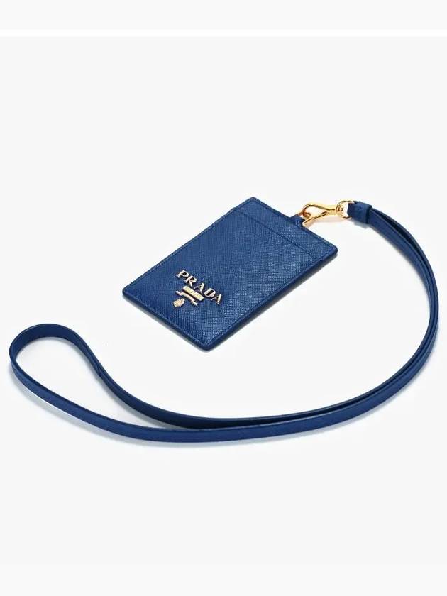 Saffiano Metal Logo Gold Card Holder Blue - PRADA - BALAAN 4