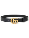 Men's GG Marmont Double G Buckle Gold Hardware Leather Belt Black - GUCCI - BALAAN 3