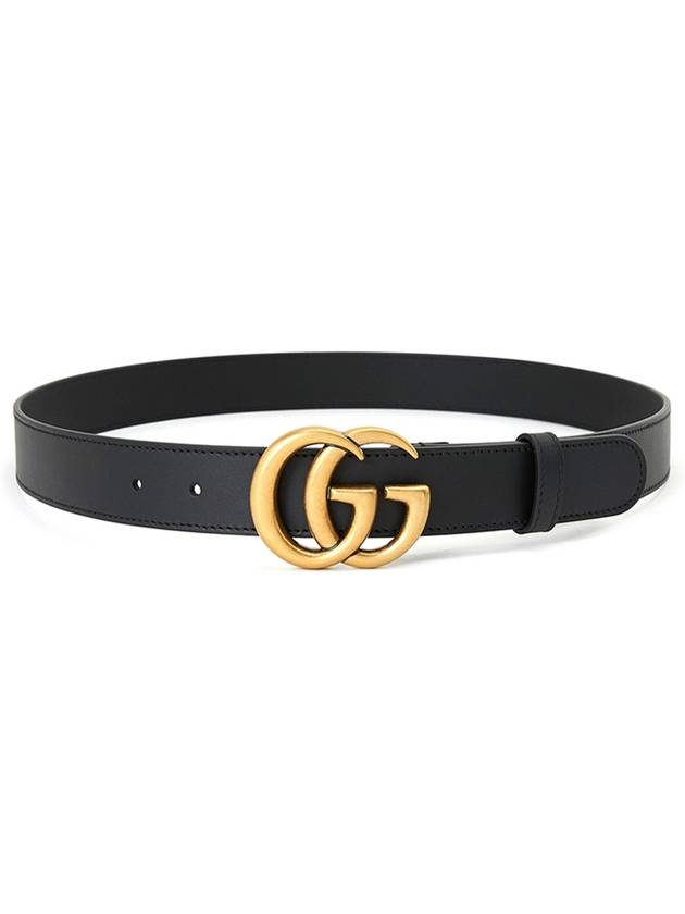 Men's GG Marmont Double G Buckle Gold Hardware Leather Belt Black - GUCCI - BALAAN 3