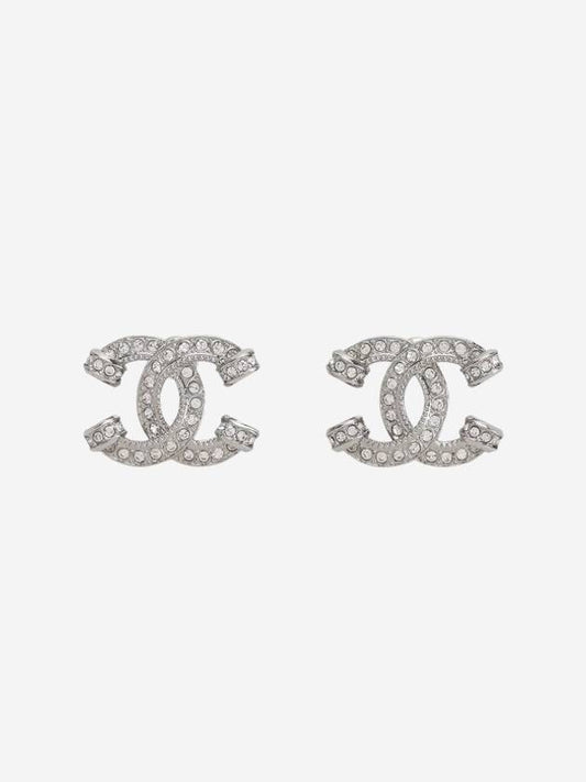 CC Logo Crystal Metal Earrings Silver - CHANEL - BALAAN 2