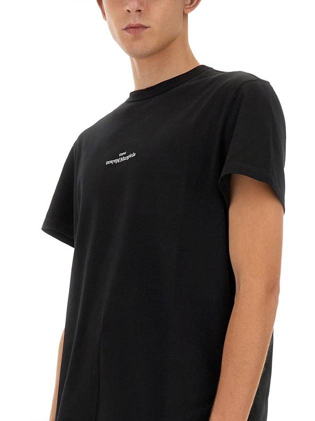 Reverse Embroidered Logo Stitched Cotton Short Sleeve T-Shirt Black - MAISON MARGIELA - BALAAN 5