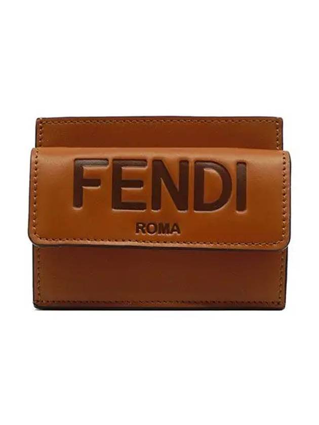 Logo Snap Button Small Leather Card Wallet Brow - FENDI - BALAAN 3