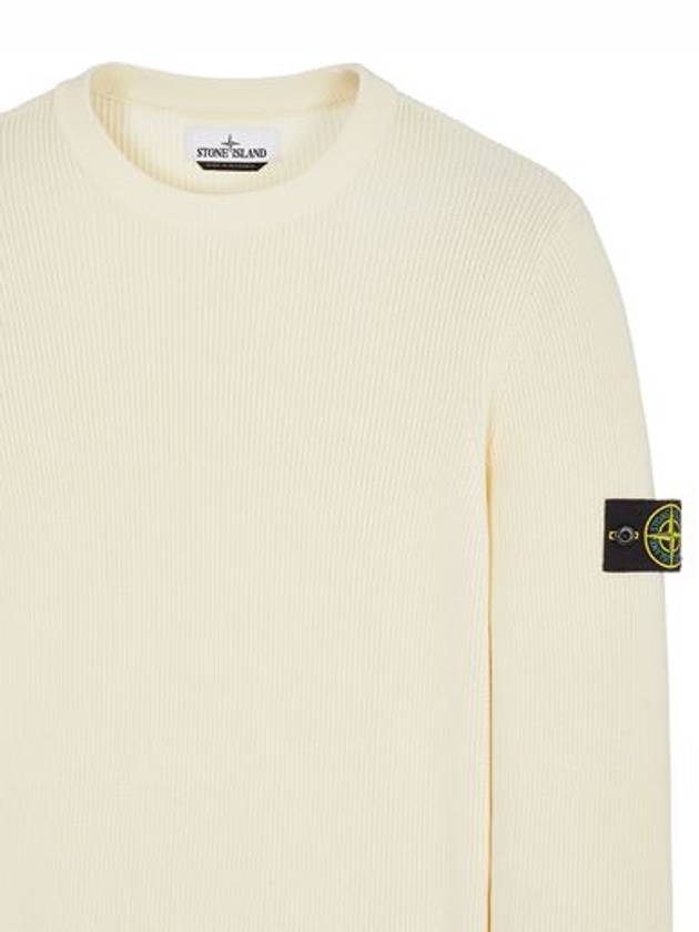 Men's Cotton Crew Neck Knit Natural White 550D8 - STONE ISLAND - BALAAN 3