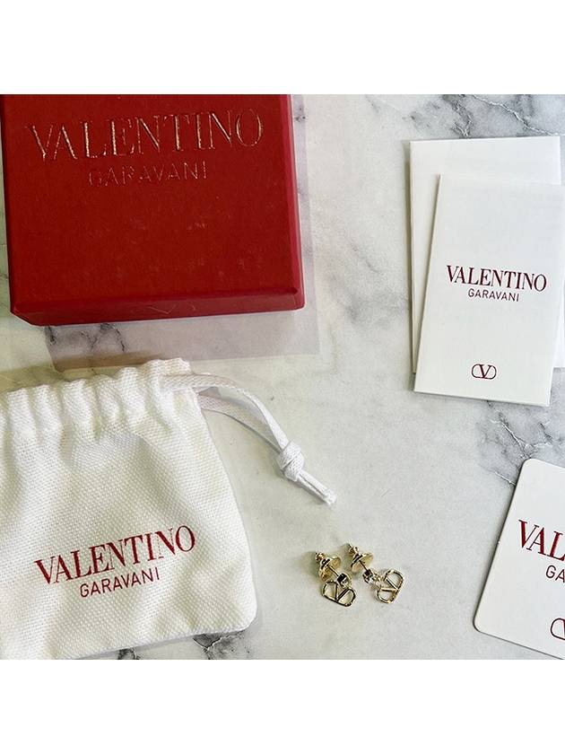 Metal Swarovski Crystal V Logo Earrings Gold White - VALENTINO - BALAAN 3