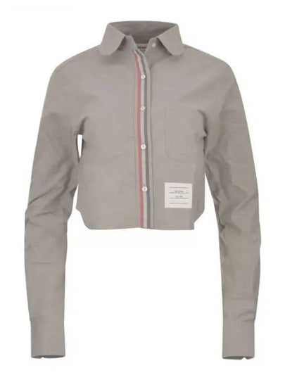 Women's Striped Cropped Cotton Long Sleeve Shirt Grey - THOM BROWNE - BALAAN 2