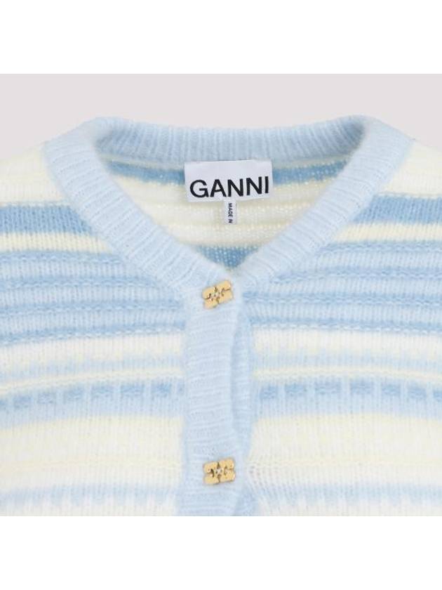 Striped Soft Wool Cardigan Light Blue - GANNI - BALAAN 6