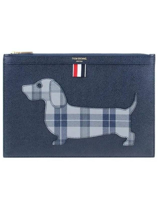 Tartan Hector Small Leather Clutch Bag Navy - THOM BROWNE - BALAAN 2