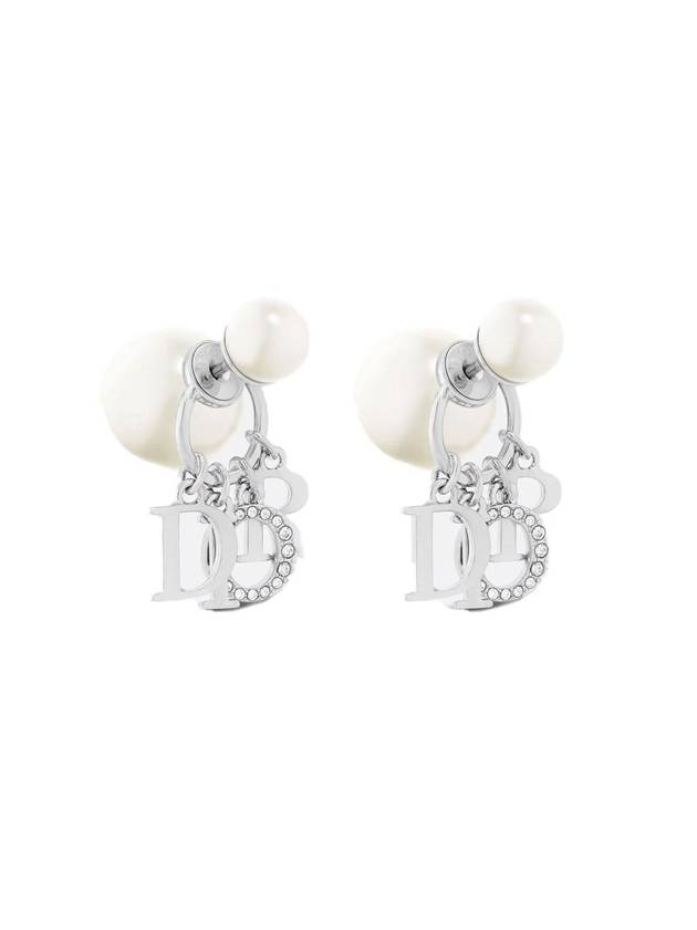 Tribales White Resin Pearls Crystals Earrings Silver - DIOR - BALAAN 1