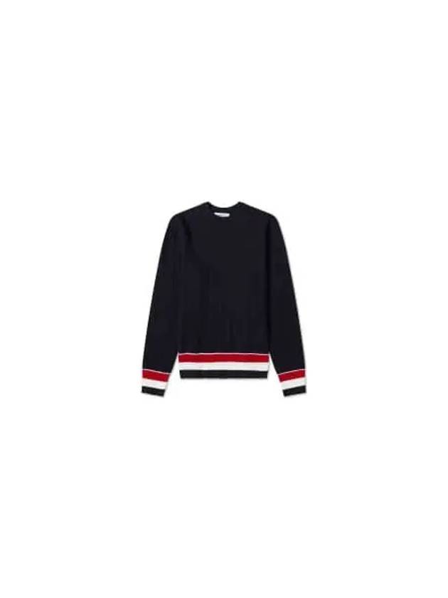 Men's Textured Crew Neck Knit Top Navy - THOM BROWNE - BALAAN 2