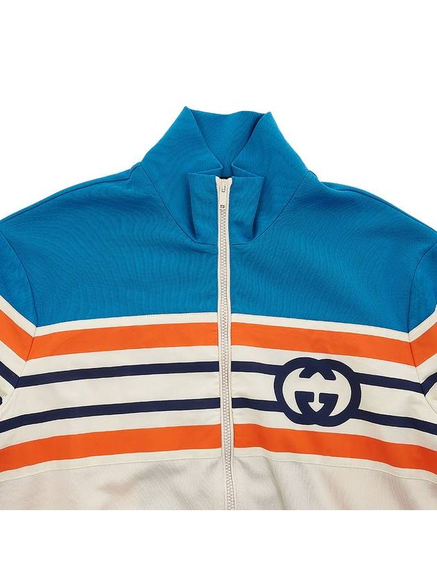 Men's Interlocking G Stripe Zip-Up Jacket Light Blue Ivory - GUCCI - BALAAN 4