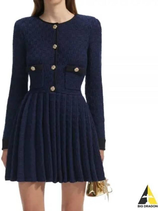 NAVY WEAVE KNIT MINI DRESS RS24153SBL NAVY navy weave knit mini dress - SELF PORTRAIT - BALAAN 1