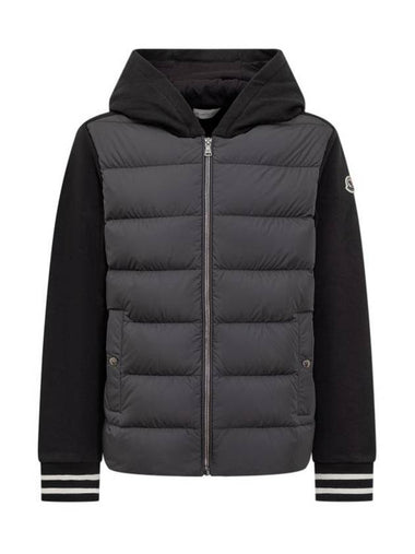 Kids Padded Cotton Blend Zip Up Jacket Black - MONCLER - BALAAN 1