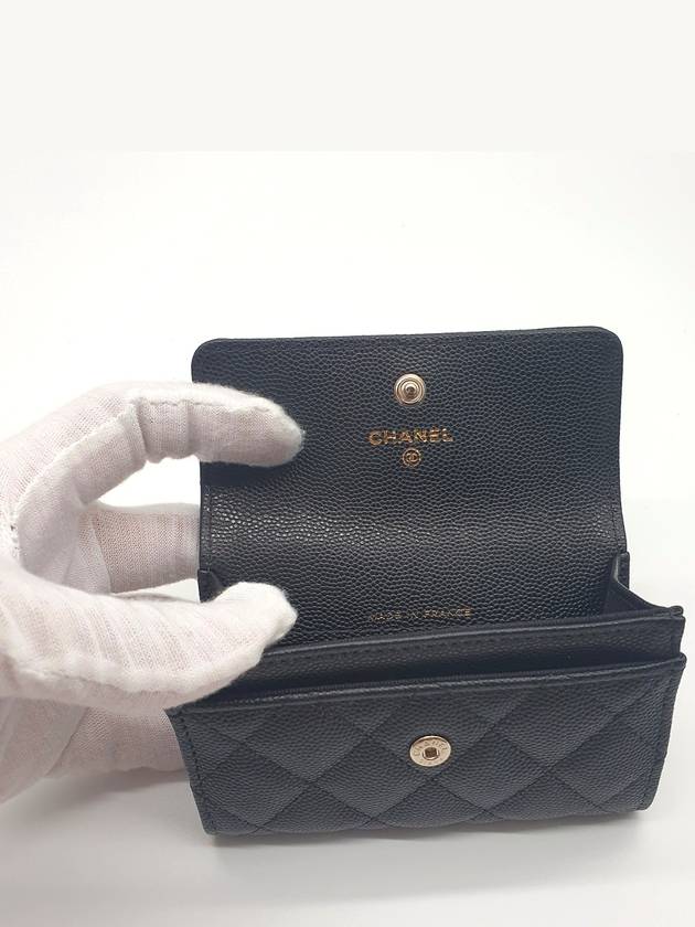 Shiny Grained Calfskin Strass Flap Card Wallet Black - CHANEL - BALAAN 6