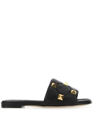 Roman Stud Slippers Black - VALENTINO - BALAAN 1