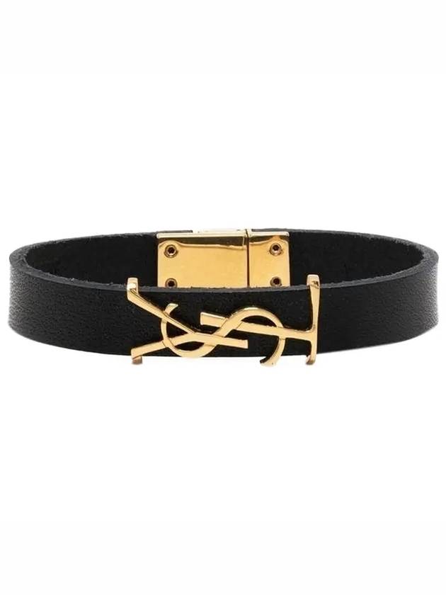 Monogram Logo Leather Bracelet Black - SAINT LAURENT - BALAAN 2