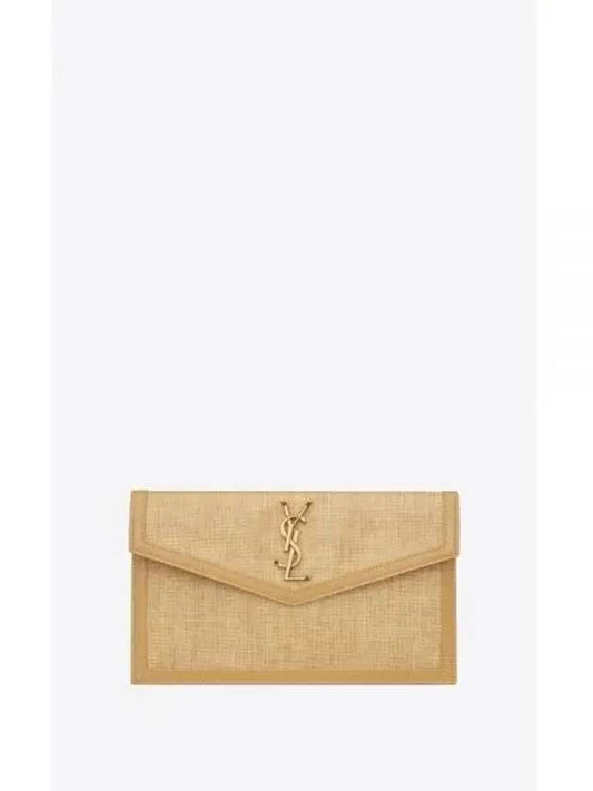 Uptown Canvas Calf Leather Clutch Bag Beige - SAINT LAURENT - BALAAN 2