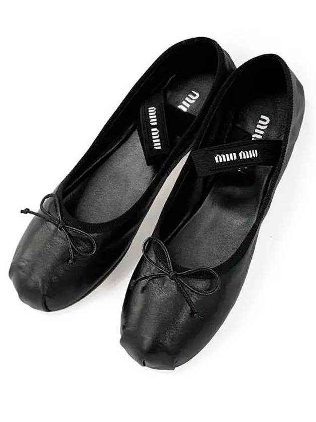 Women's Logo Leather Ballerinas Black - MIU MIU - BALAAN 7