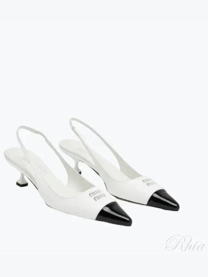 Logo Patent Leather Slingback Heels White Black - MIU MIU - BALAAN 2