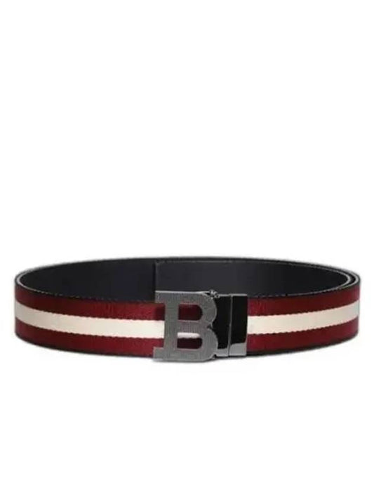 Men's B Buckle Reversible Striped Belt Red Black - BALLY - BALAAN 2
