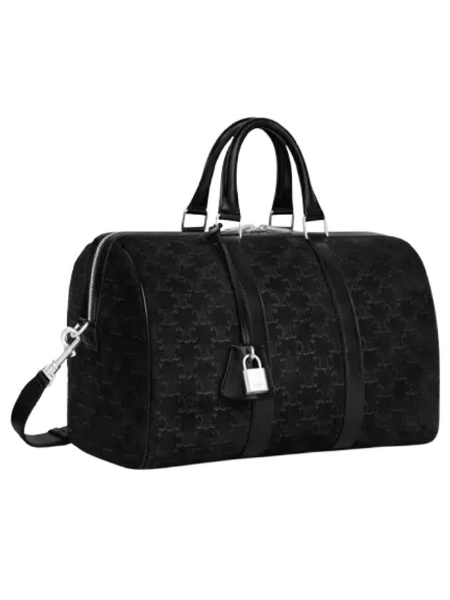 Large Boston Suede Calfskin Triomphe Embossed Duffle Bag Black - CELINE - BALAAN 3