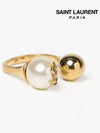 YSL Logo Pearl Ring Aging Brass Gold - SAINT LAURENT - BALAAN 6