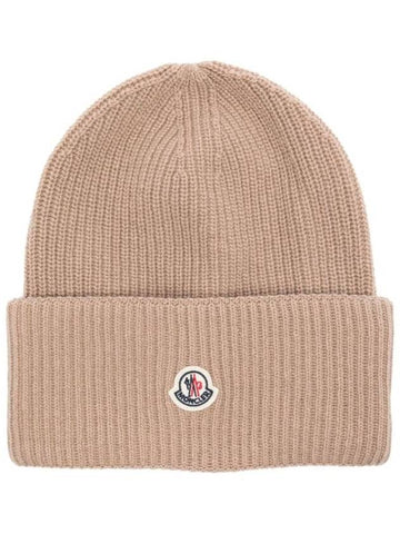 Wool Beanie Beige - MONCLER - BALAAN 1